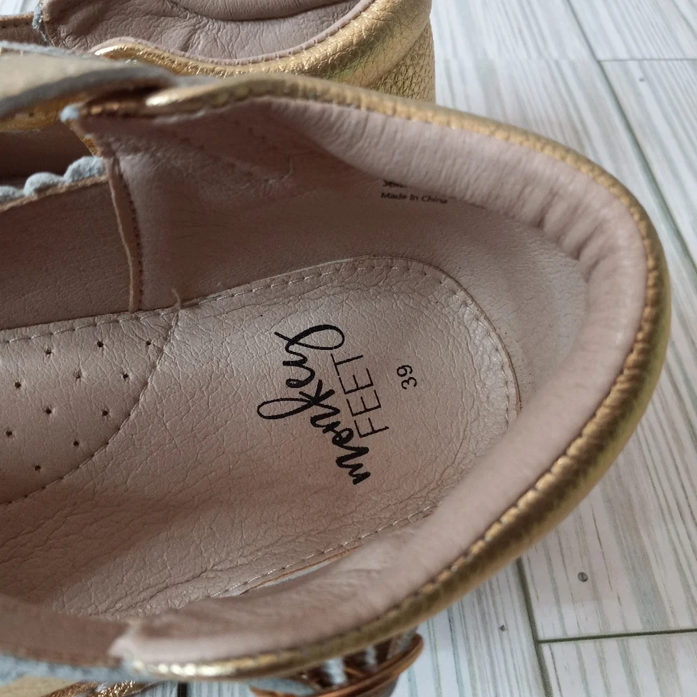 Monkey Feet Gold Metallic Leather Flat Shoes
